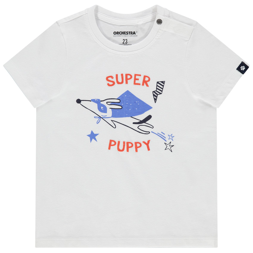 Κοντομάνικη μπλούζα από βιολογικό βαμβάκι με στάμπα σκύλο σούπερ-ήρωα 