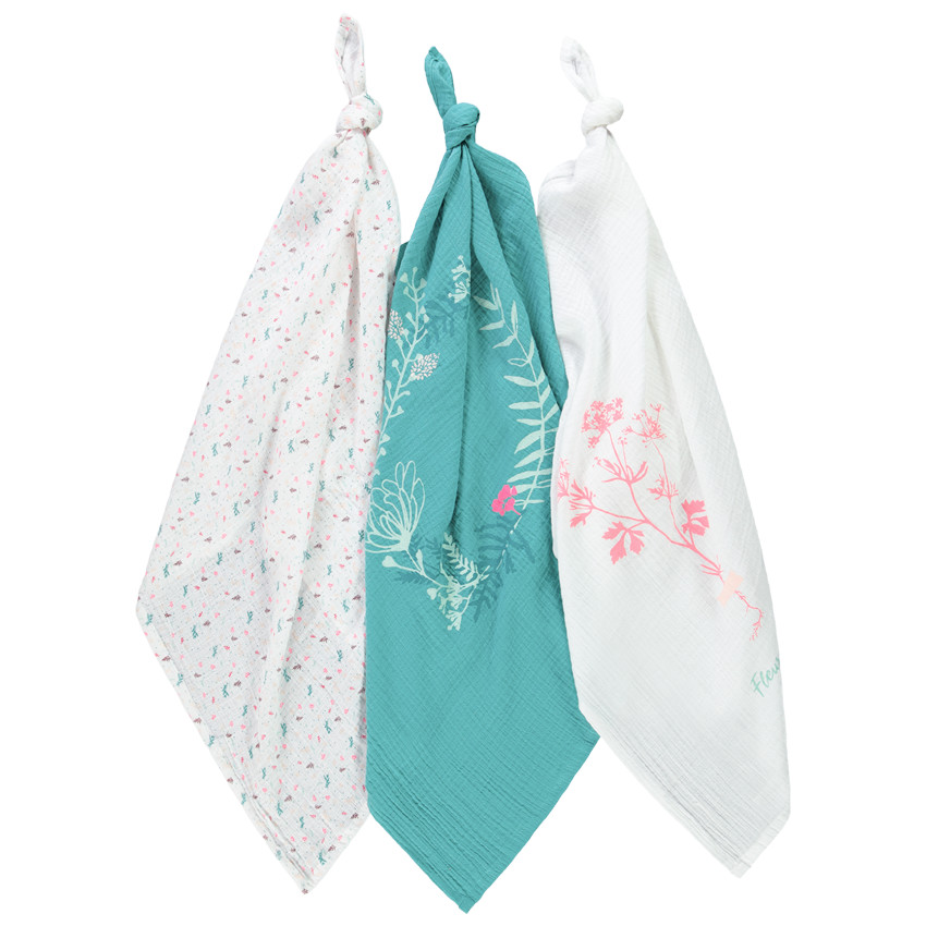 Lot de 3 langes en gaze de coton fille  