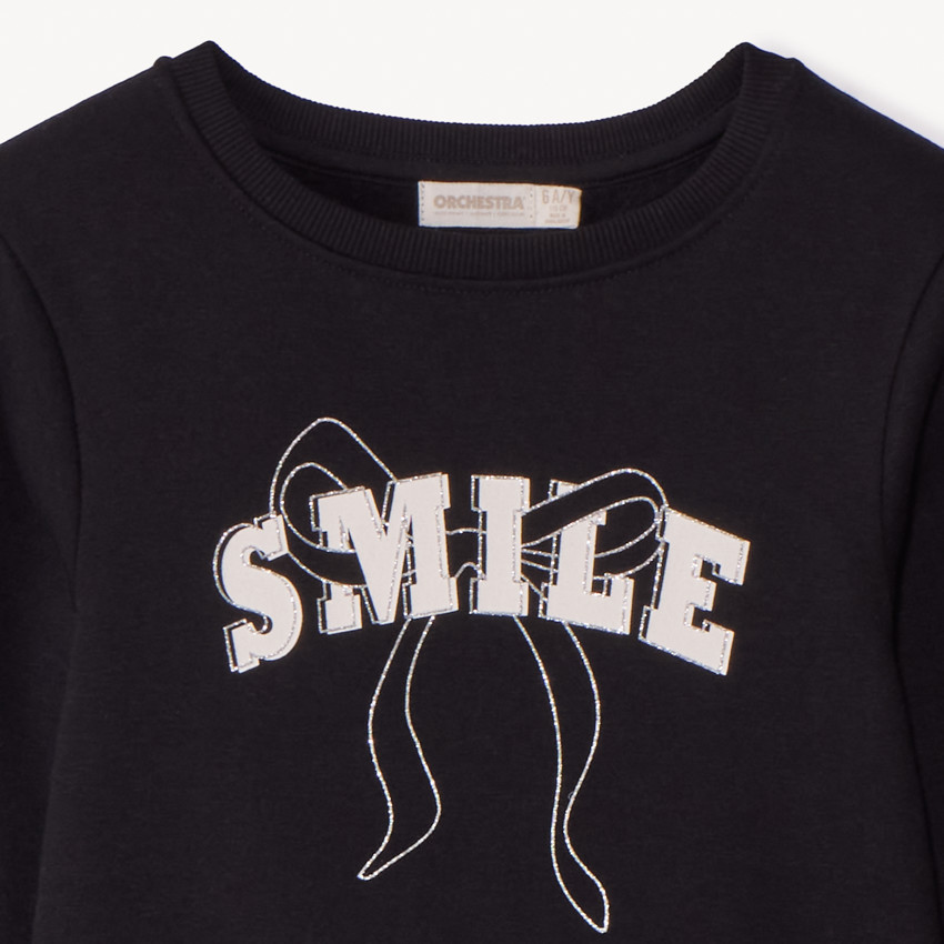 Φούτερ molleton μονόχρωμο με φαντεζί σχέδιο και glitter για κορίτσι 