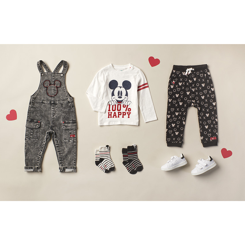 T-shirt manches longues en coton bio print Mickey Disney et bandes 