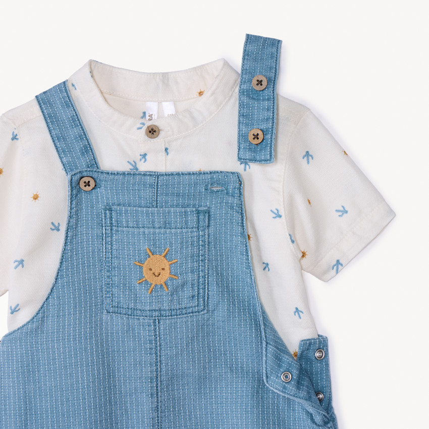 set of short-sleeved shirt and dungarees with sun pattern for baby boy 