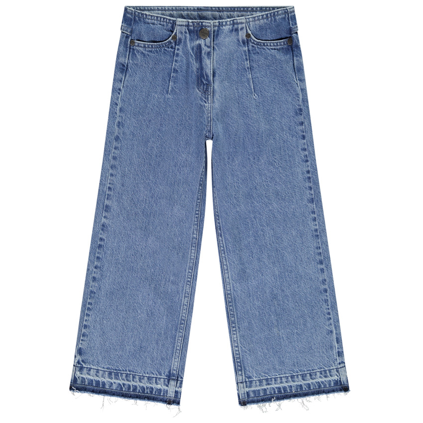 Φαρδιά τζιν με εφέ ξεθωριασμένου και κρόσσια για κορίτσι 