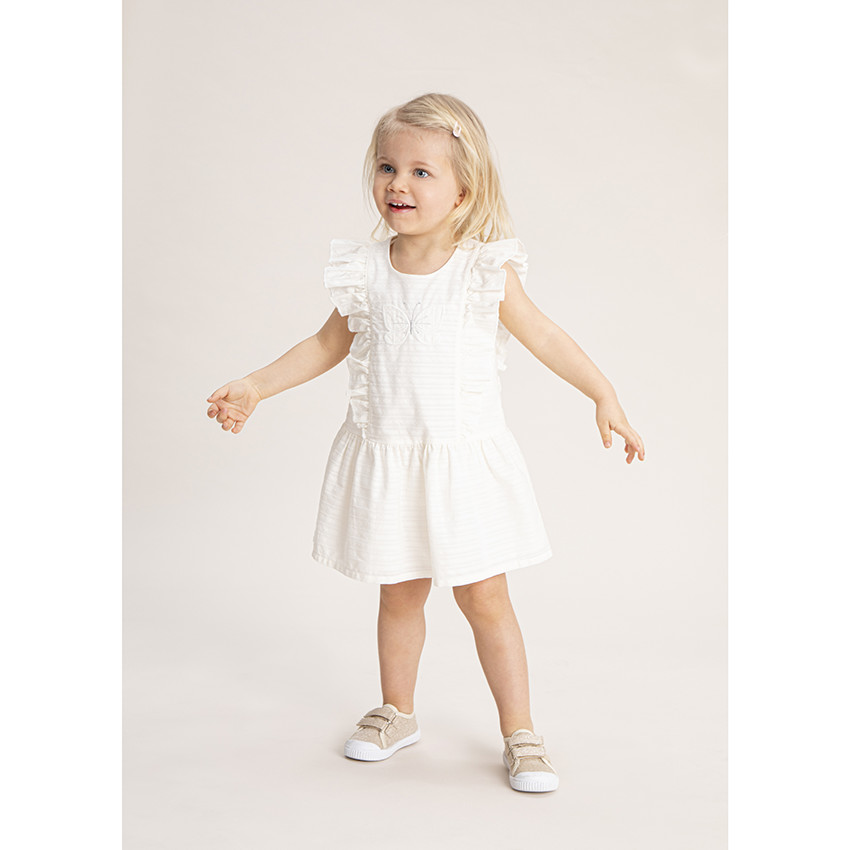 Αμάνικο φόρεμα με βολάν και κεντημένη πεταλούδα  Additional Αμάνικο φόρεμα με βολάν και κεντημένη πεταλούδα