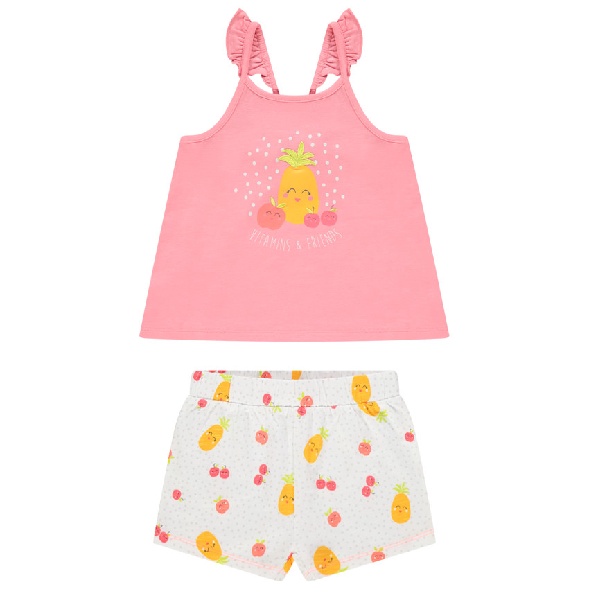 Σετ με αμάνικο μπλουζάκι σχέδιο φρούτα και σόρτς εμπριμέ 