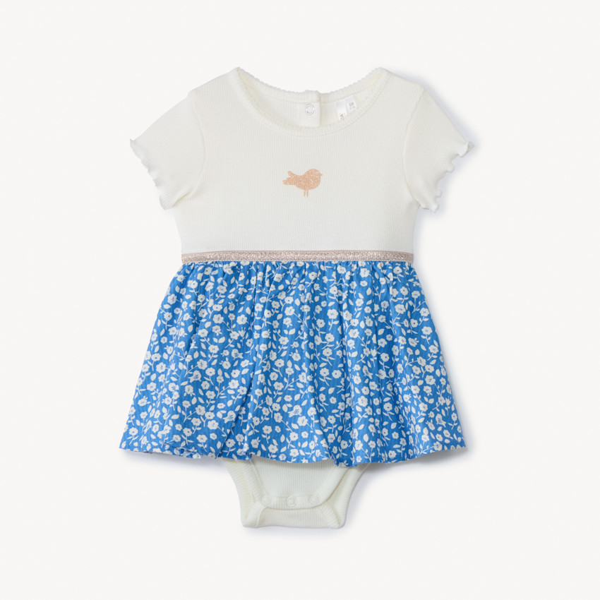 Φόρεμα body κοντομάνικο effet 2 σε 1 λουλουδάτο για bebe κορίτσι 