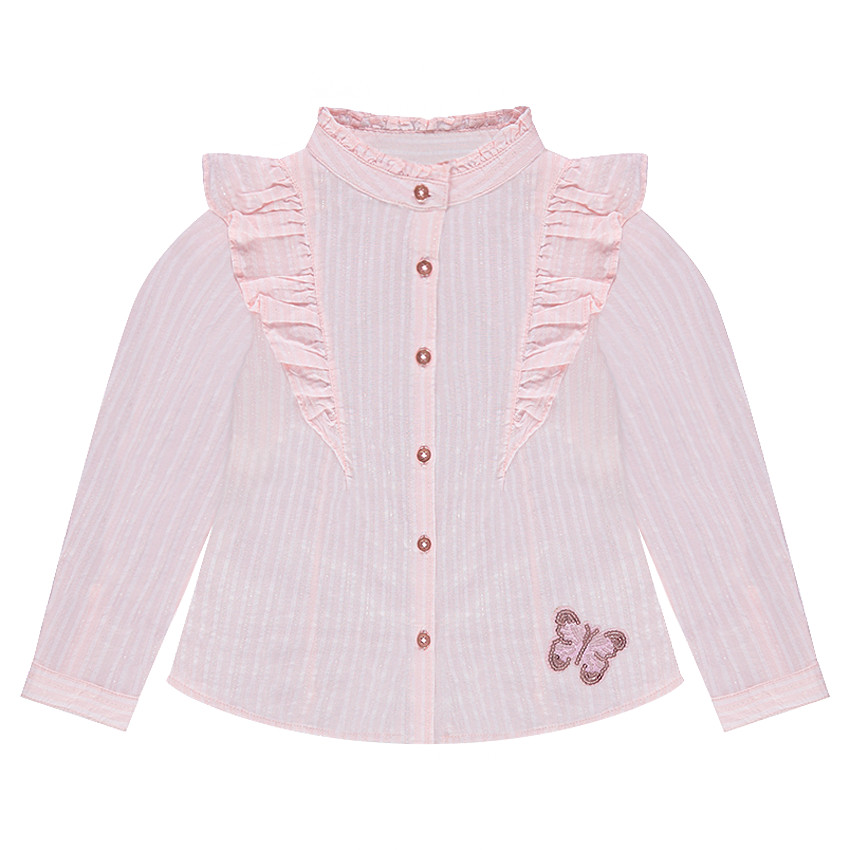 Μακρυμάνικο πουκάμισο ριγέ με βολάν και πεταλούδα από πούλιες 