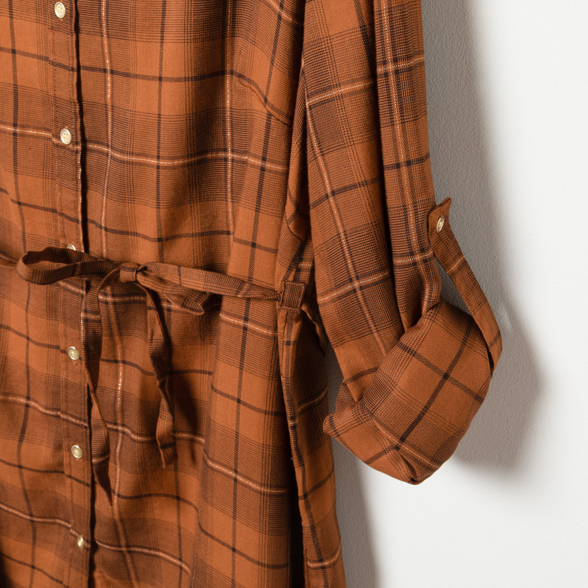 Φόρεμα Πουκάμισο καρό camel για κορίτσι 