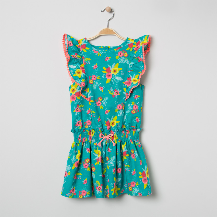 Φόρεμα floral εμπριμέ με βολάν στα μανίκια 