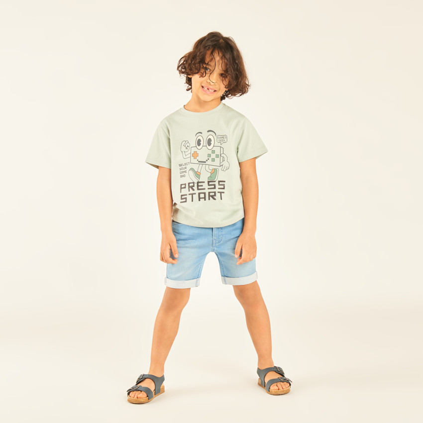 T-shirt manches courtes print et broderie fantaisie pour garçon 