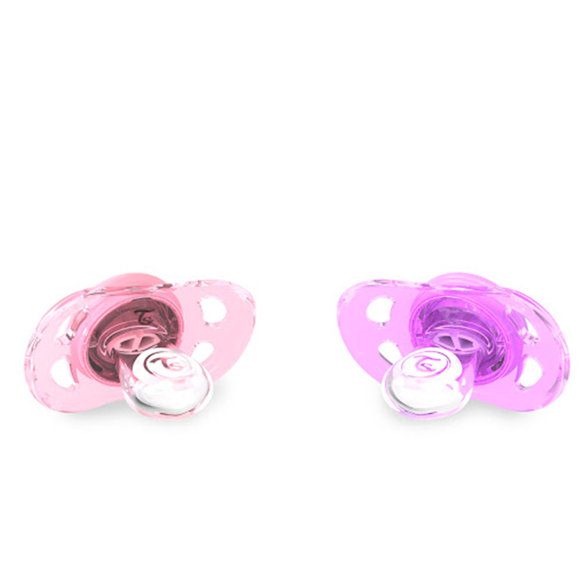 Σετ 2 πιπίλες σιλικόνης 0-6 μηνών - Βιολετί / Ροζ Παστέλ 