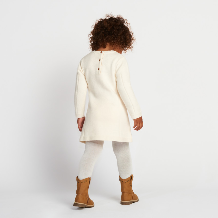 Robe manches longues en tricot et fleurs brodées pour bébé fille 