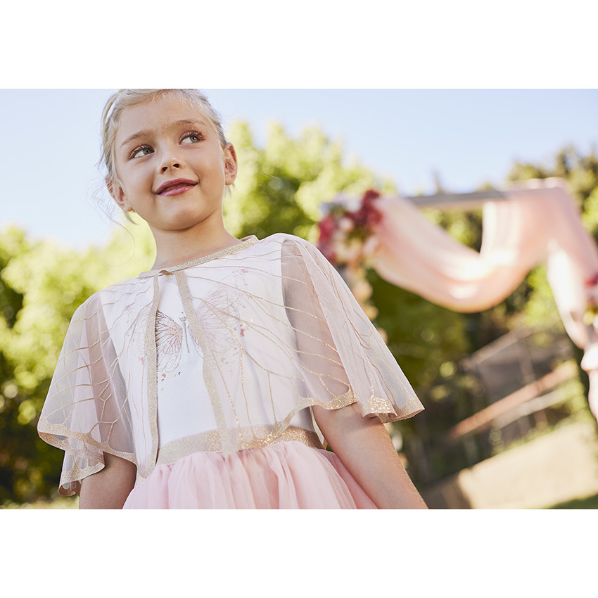 Γιορτινό φόρεμα bi-matière σε jersey και τούλι + κάπα πεταλούδα για κορίτσι 