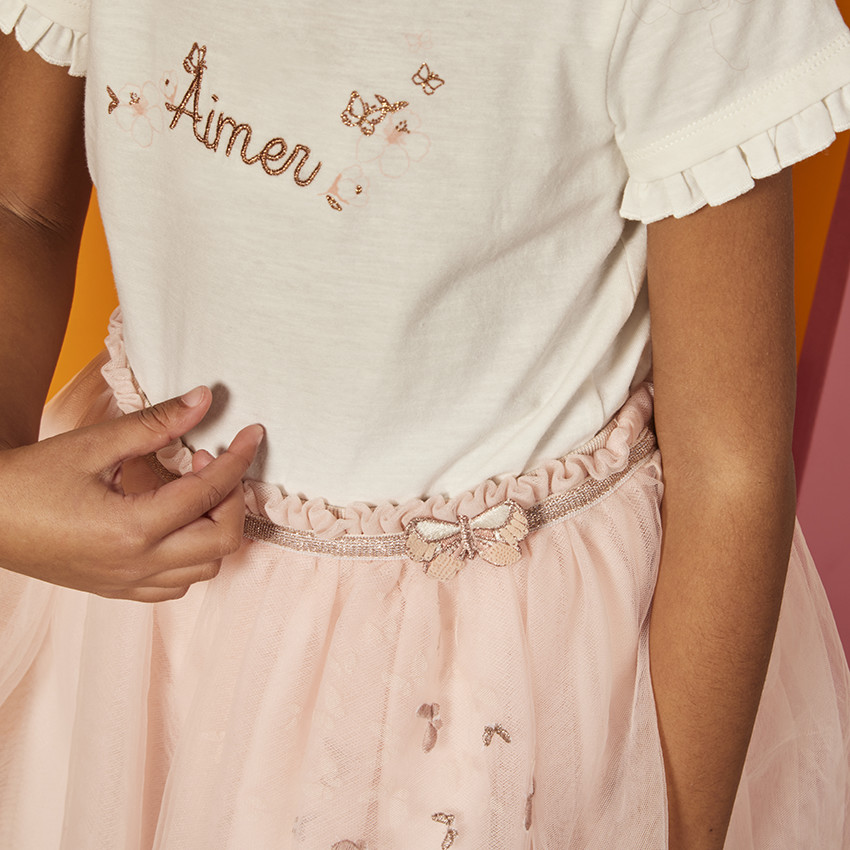 Κοντομάνικο μπλουζάκι με χρυσό κέντημα για κορίτσι 