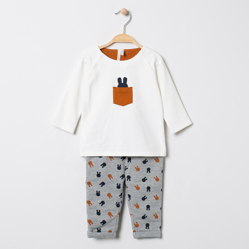 Jogging maille fantaisie motif lapin et poche 