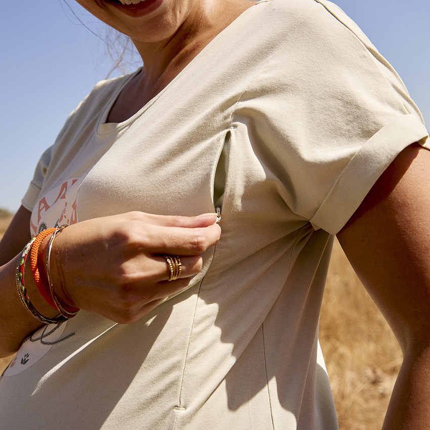 Μπλουζάκι εγκυμοσύνης κοντομάνικο printé με φερμουάρ για θηλασμό 