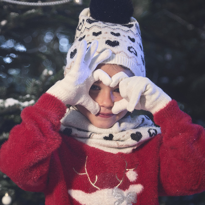 Σετ 2 ζευγάρια πλεκτά γάντια με glitter λεπτομέρειες για κορίτσι 