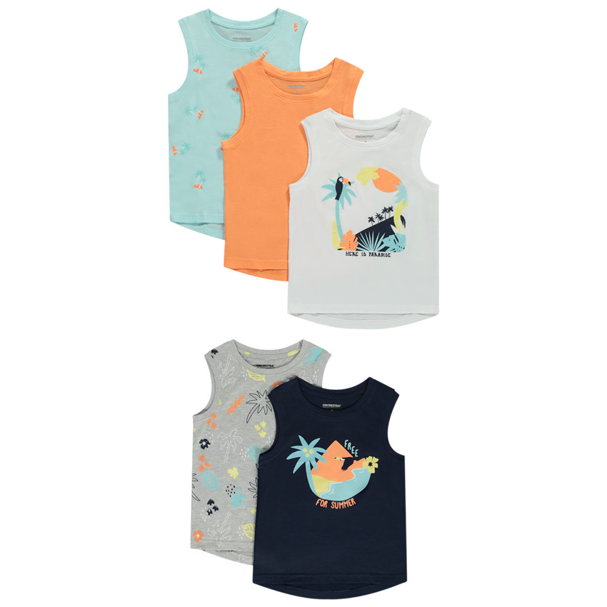 Σετ από 5 αμάνικα μπλουζάκια φαντεζί με εξωτικά σχέδια για αγόρι 