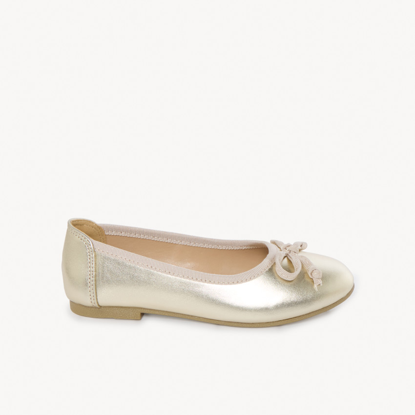 Χρυσές μπαλαρίνες με μεταλλικό εφέ και φιόγκο για κορίτσι 