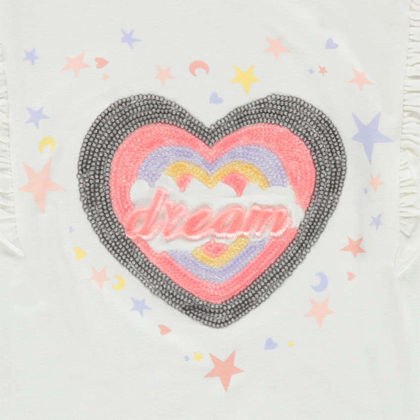 T-shirt manches longues uni avec coeur brillant et volants   Additional T-shirt manches longues uni avec coeur brillant et volants