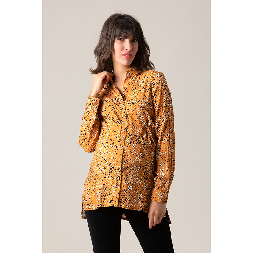 Μακρυμάνικο κίτρινο πουκάμισο με πουά σε όλη την επιφάνεια 