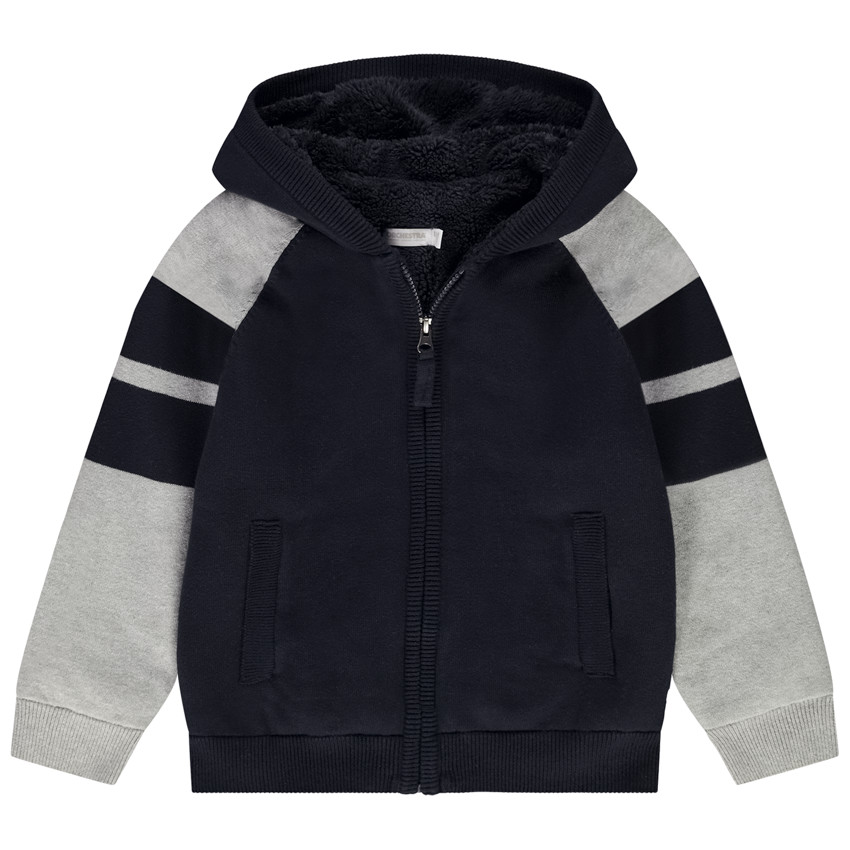 Gilet tricot à capuche doublé sherpa pour garçon 