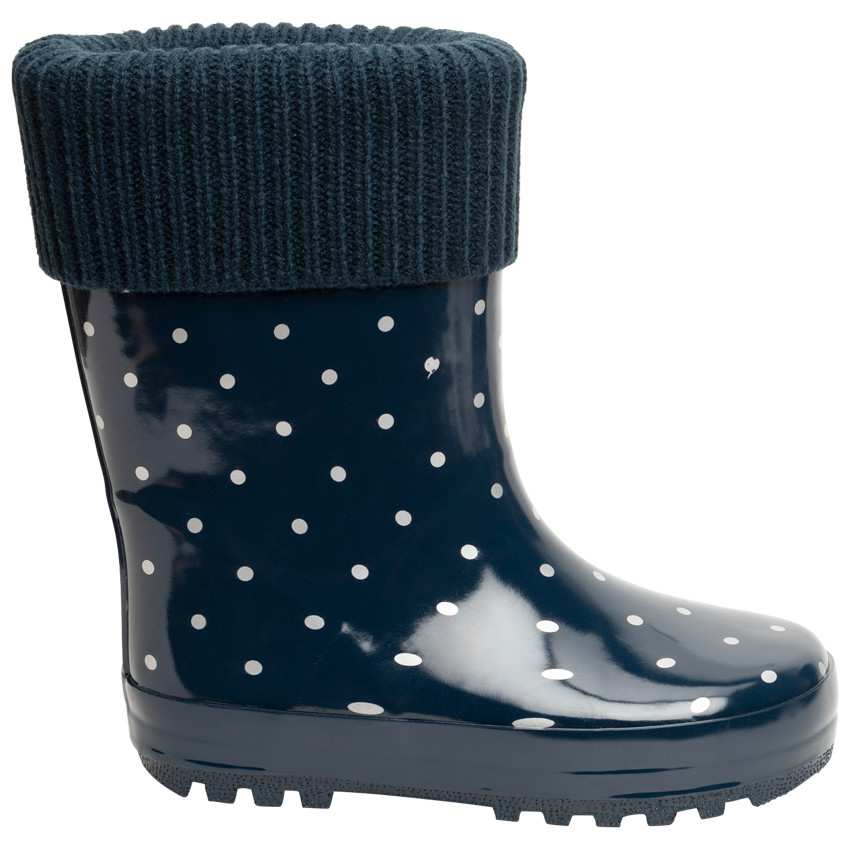 Bottes de pluie pour fille à pois et col en tricot 