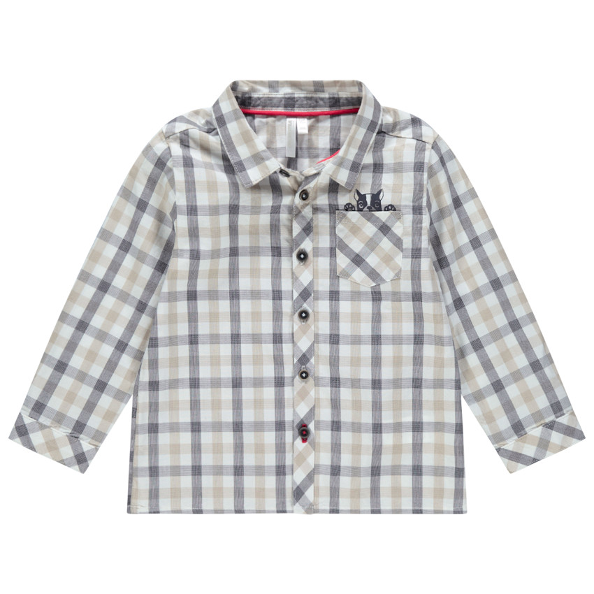 Chemise manches longues à carreeaux à poche print bouledogue 
