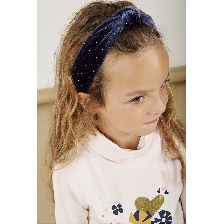 Serre-tête en velours imprimé pois dorés pour fille 