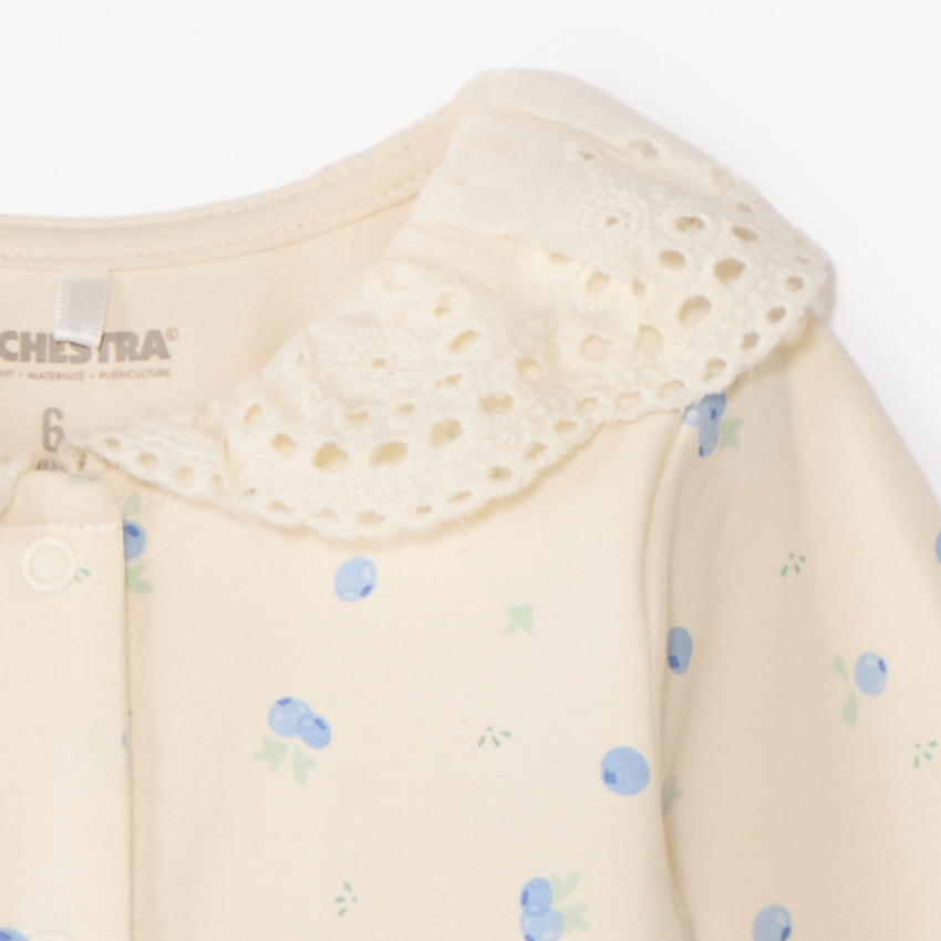 Βαμβακερός υπνόσακος με εκτύπωση μύρτιλλων και κεντητό γιακά για κορίτσι μωρού 