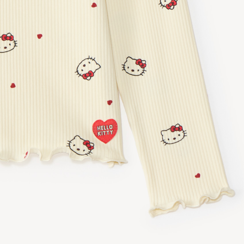 T-shirt côtelé à manches longues Hello Kitty pour fille 