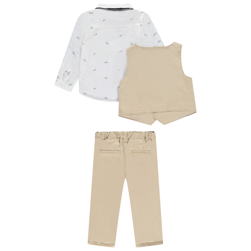 Ensemble 3 pièces imprimé voitures + nœud pour bébé garçon 