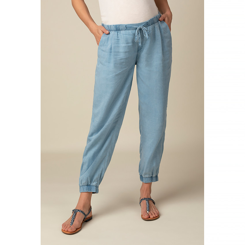 Pantalon fluide noué effet jean de grossesse 