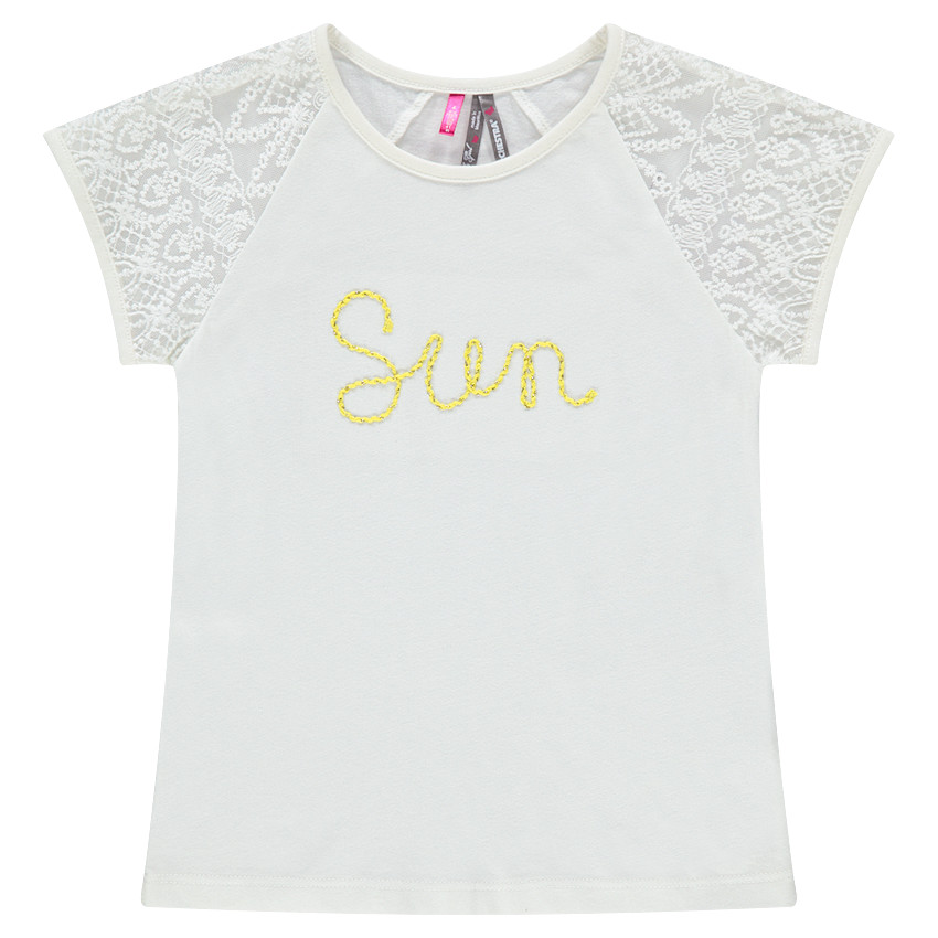 Κοντομάνικη μπλούζα από ζέρσεϊ και δαντέλα με γράμματα από κορδόνι 