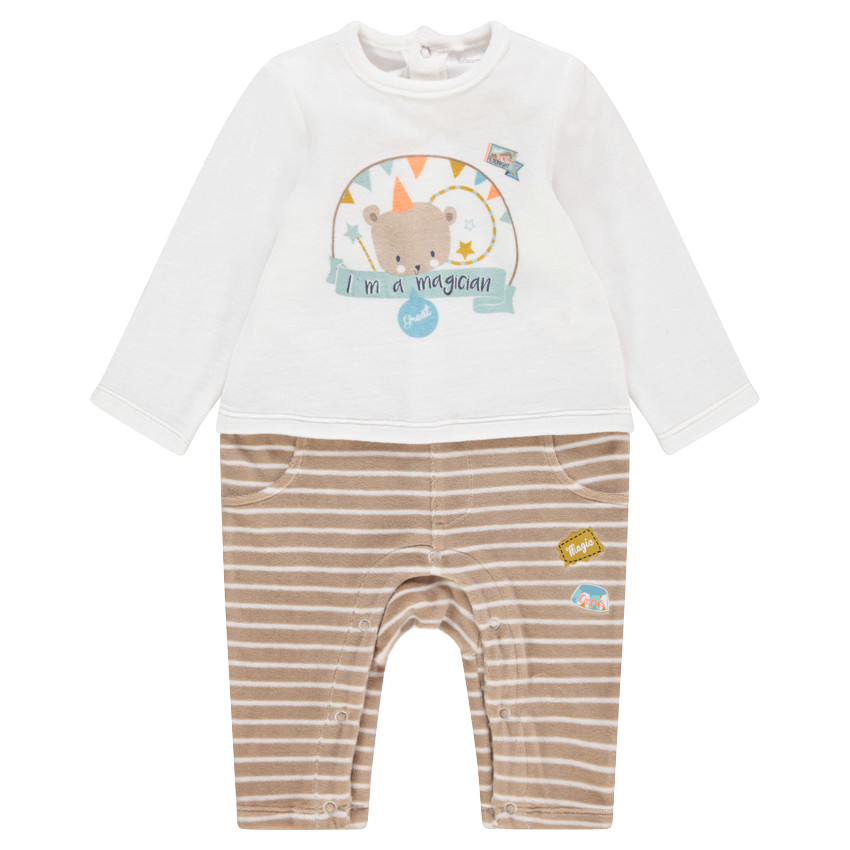 Ολόσωμο βελουτέ φορμάκι με όψη 2 σε 1 και στάμπα αρκουδάκι 