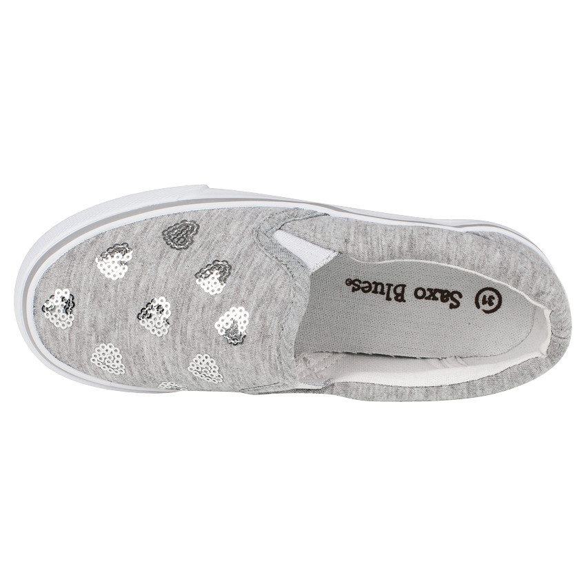 Baskets basses élastiquées en toile avec coeurs en sequins 