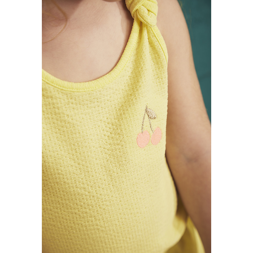 Κοντομάνικο φόρεμα με κέντημα κερασιών για μωρό κορίτσι 