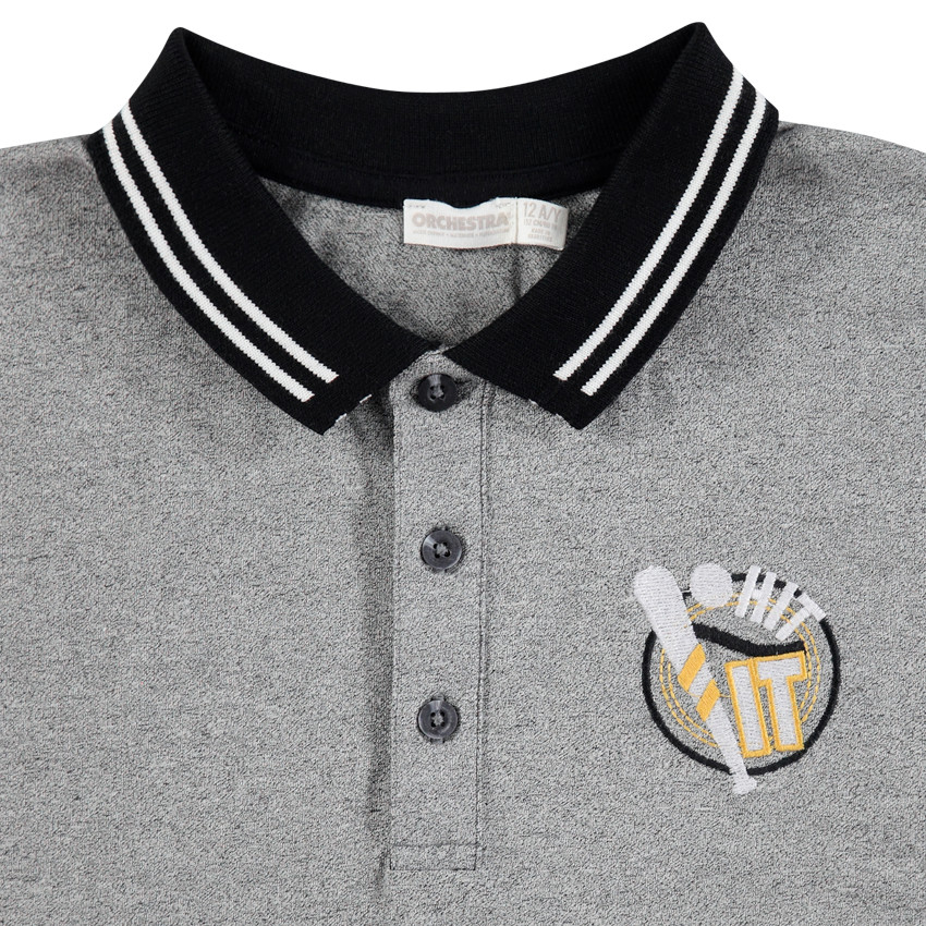 Junior - Polo manches courtes chiné avec motif brodé 
