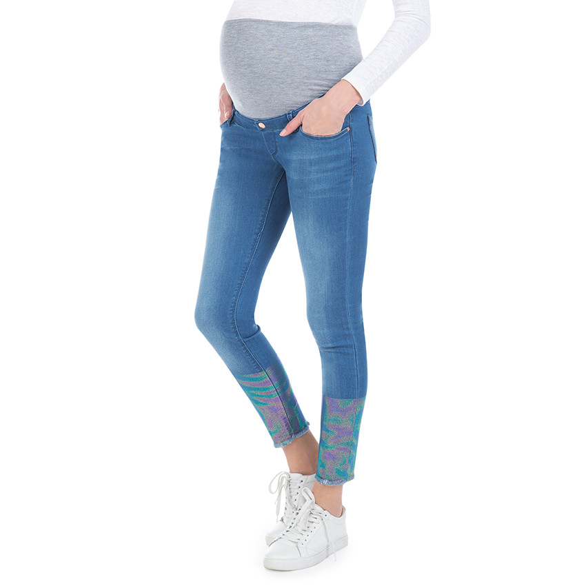 Τζιν εγκυμοσύνης 7/8 με κερωμένο σχέδιο ουράνιο τόξο 