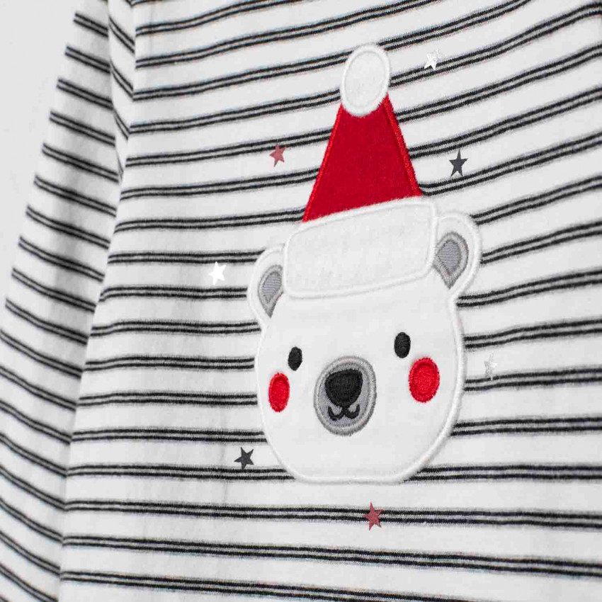 T-shirt manches longues rayé motif ourson Noël 