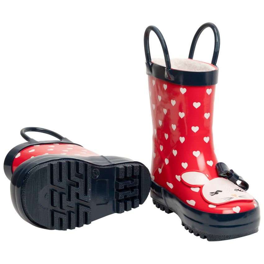Bottes de pluie pour fille à coeurs imprimés et print lapin  