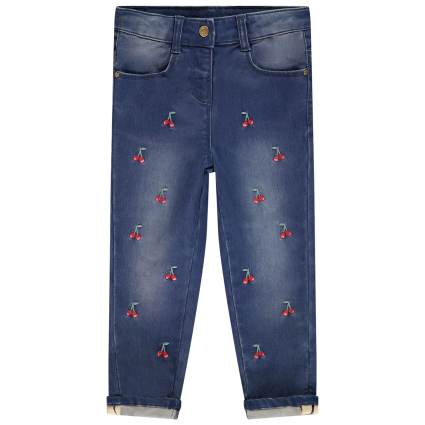 Τζιν σλιμ από denim με κεντήματα κερασιών για μωρό κορίτσι 