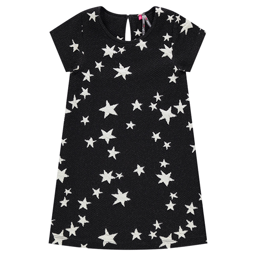 Κοντομάνικο φόρεμα σε πλέξη με διακοσμητικό σχέδιο και αστεράκια που κάνουν αντίθεση 