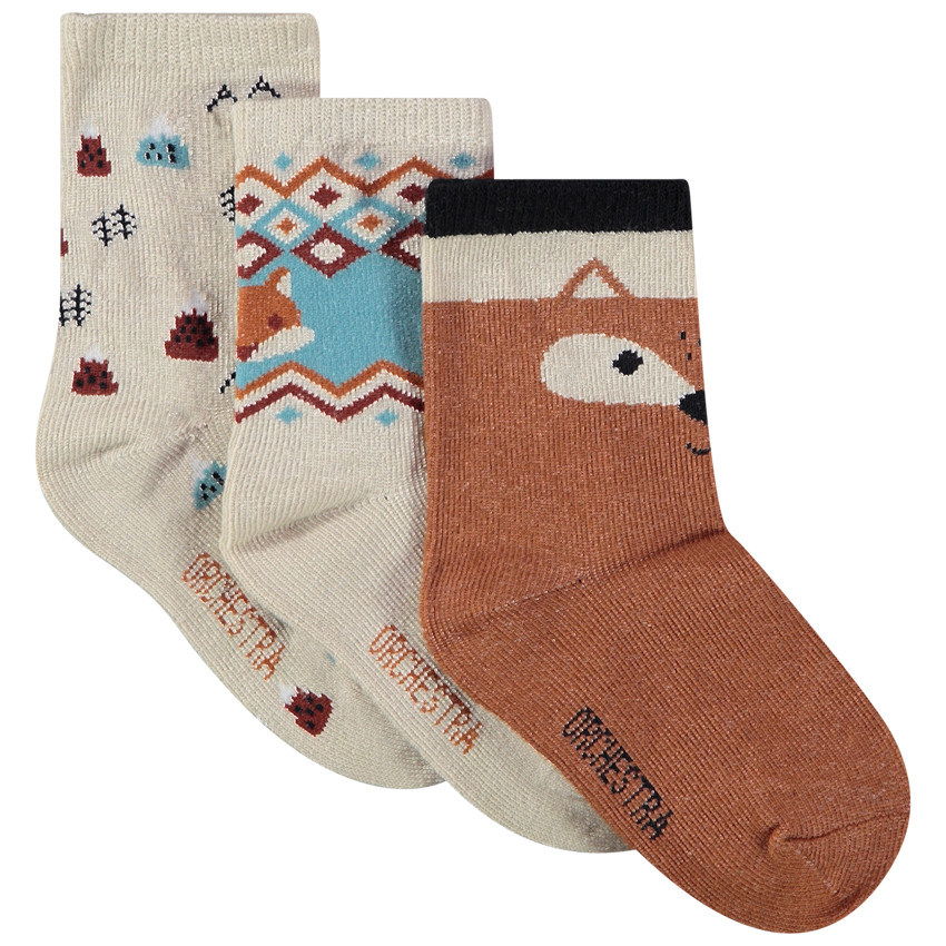 Σετ από 3 ζευγάρια κάλτσες με σχέδιο αλεπούδες για μωρό αγόρι 