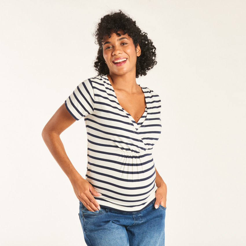 T-shirt marin à manches courtes pour femmes enceintes et allaitantes 