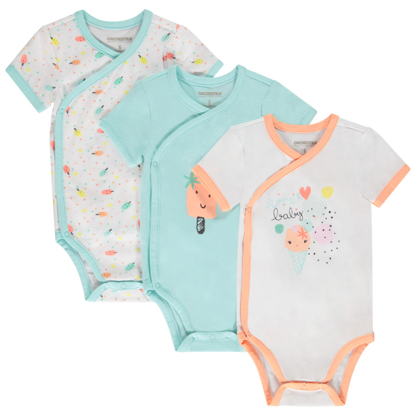 Σετ από 3 bodies κοντομάνικα φαντεζί για bebe κορίτσι - Διαφορετικά ανοίγματα ανάλογα με την ηλικία  Additional Σετ από 3 bodies κοντομάνικα φαντεζί για bebe κορίτσι - Διαφορετικά ανοίγματα ανάλογα με την ηλικία