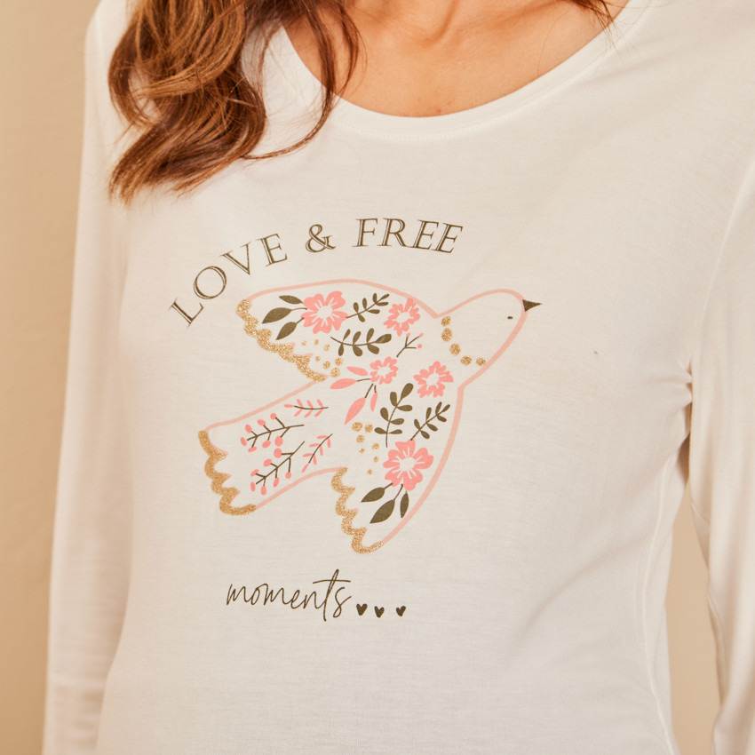 T-shirt μακρυμάνικο από jersey με φαντεζί σχέδιο για γυναίκες 