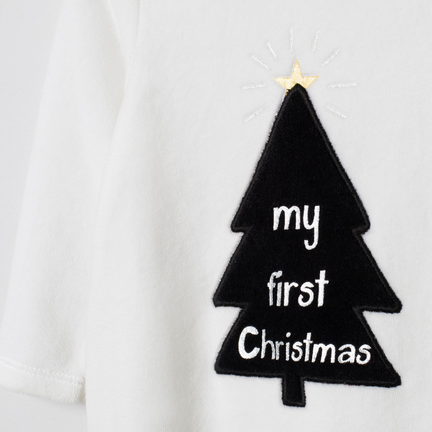 Ολόσωμο φορμάκι βελουτέ με σχέδιο χριστουγεννιάτικο δέντρο για μωρό 