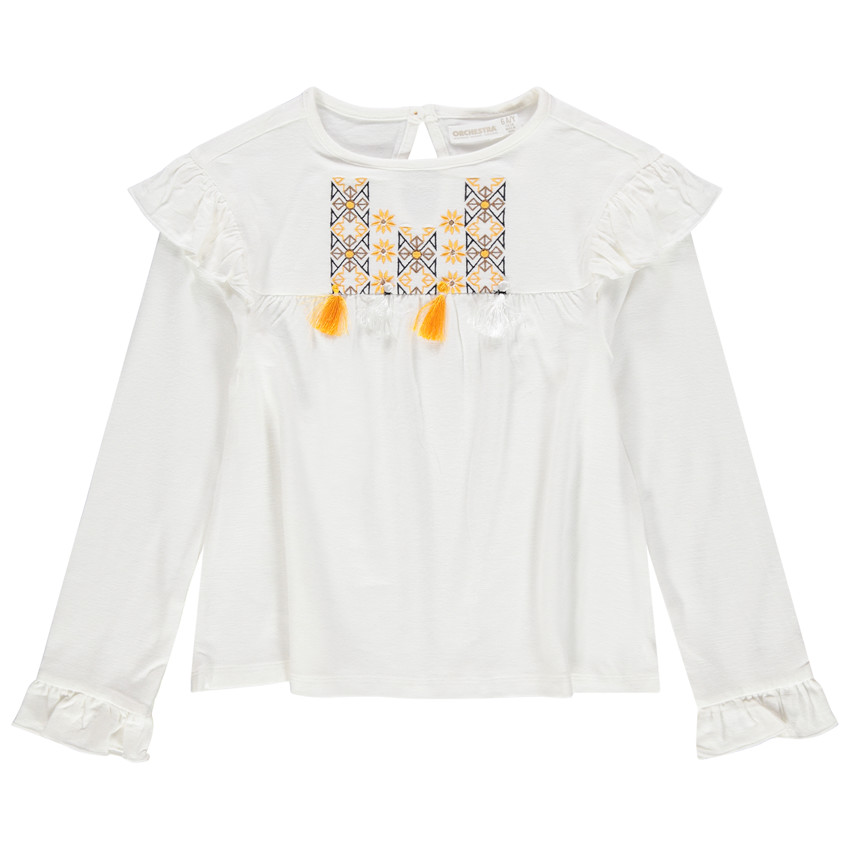 Μπλουζάκι με ethnic κέντημα και pompons 
