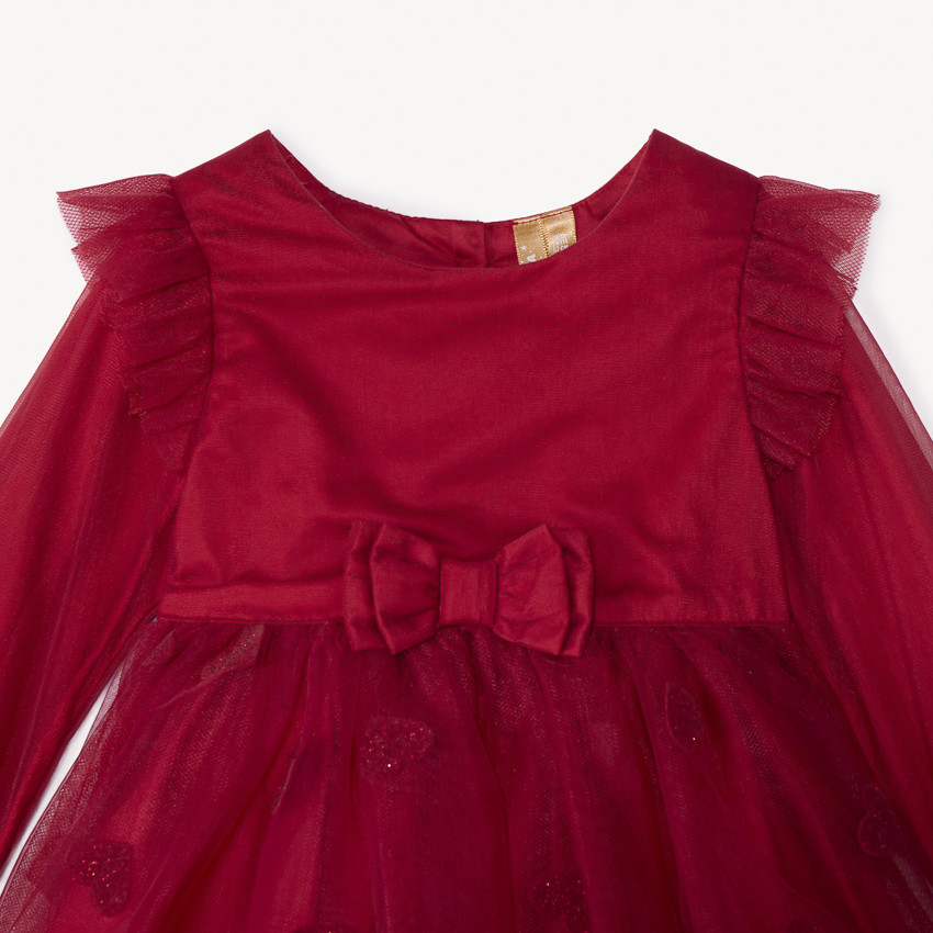Robe de fête manches longues à cœurs pailletés pour bébé fille 