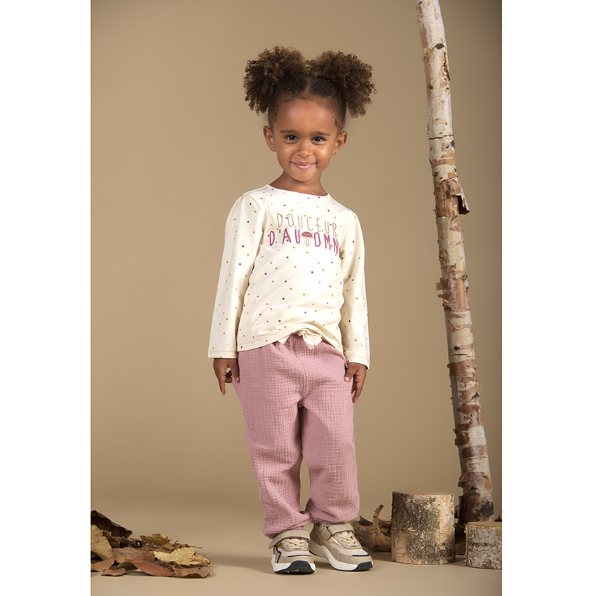 T-shirt manches longues en jersey imprimé pois et print pour bébé fille 